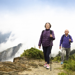 Senior Asian couple walking